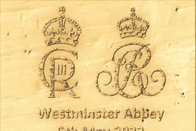 The specially-designed engraving – the width of a human hair –uses ‘recycled’ gold to commemorate the Coronation of King Charles III