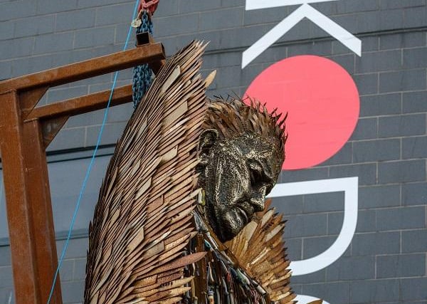 The knife angel being erected