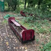 A rotting carriage is one of the few parts visible of the once-iconic miniature railway at Willen Lake in Milton Keynes