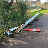 The Nobby Newport signal post blew down during January's gales in Milton Keynes