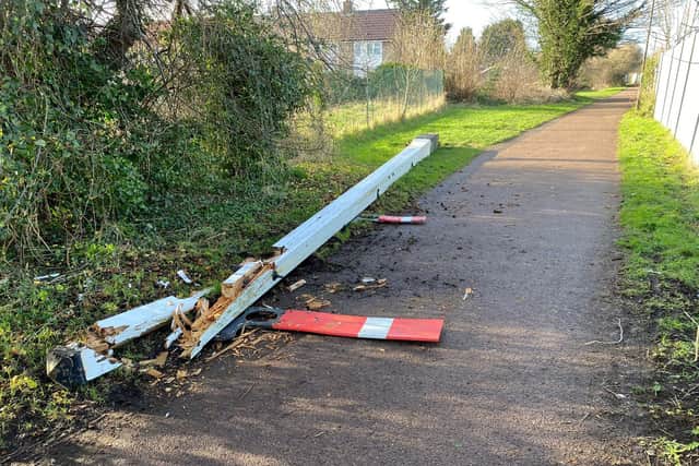 The Nobby Newport signal post blew down during January's gales in Milton Keynes