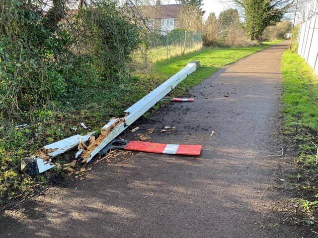 The Nobby Newport signal post blew down during January's gales in Milton Keynes