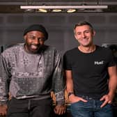 Huel CEO James McMaster with Idris Elba