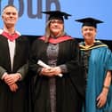 From left, Jason Mansell, MK College Director, Offender Learning, Kayleigh Southern and Sally Alexander, college chief executive and Group Principal