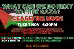 Milton Keynes Peace and Justice Network is urging people to attend the meeting tonight and the national demonstration on Saturday to demand a ceasefire in Gaza