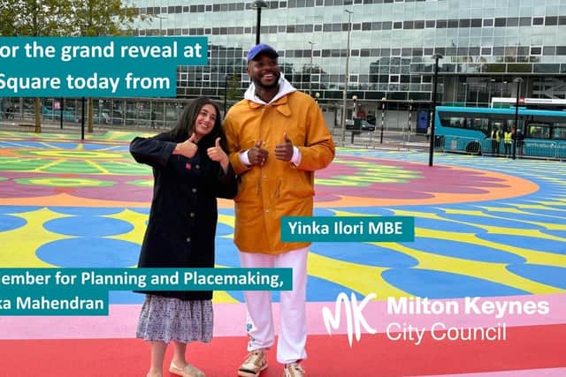 The artist has used all the colours of the rainbow to transform Station Square in Milton Keynes