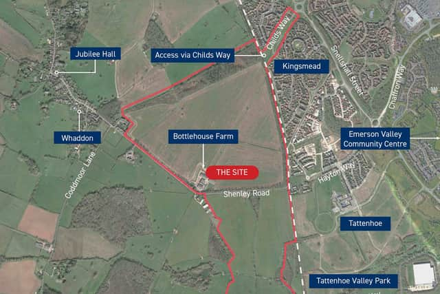 A map shows where the new Shenley Park estate will be in MK