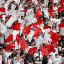 Milton Keynes Dons fans  ahead of the play-off defeat to Crawley Town.