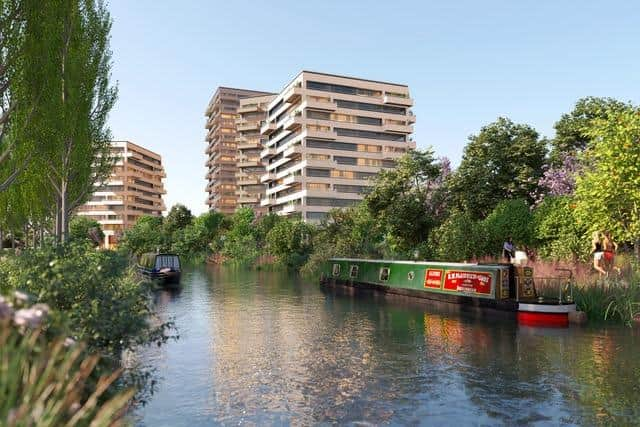 Artists' impressive of the new high-rise flats to be built at Campbell Park in Milton Keynes