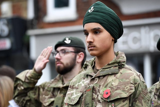 Solemn faces at the war memorial