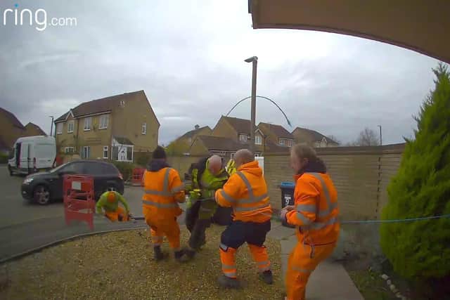 Mum of three said she burst out laughing at work when she clicked on the doorbell camera notification.  Credit: Laura Staunton / SWNS