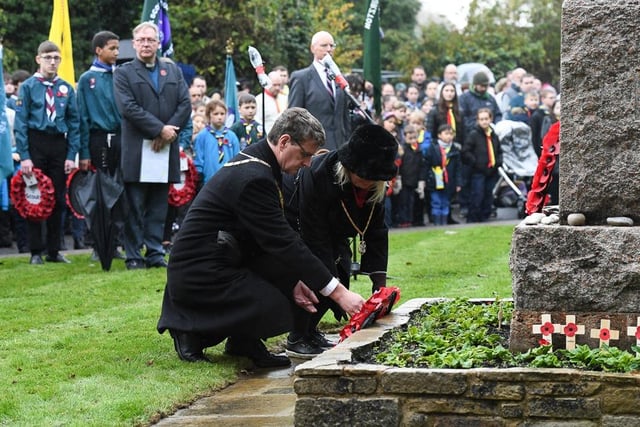 Laying a wreath at Bletchley war memorial