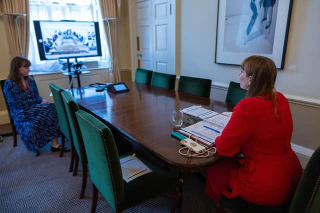 The Deputy Prime Minister Angela Rayner joined the first meeting of the New Towns Task Force, as it met in Milton Keynes, from her offices in Westminster. Picture by Simon Walker / Deputy Prime Minister's Office