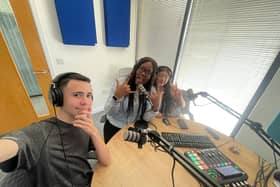 Podcast host with first guest Adeola