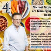 Michael Mosley is seeking people in Milton Keynes to eat breakfast with him next week and be filmed for his new TV show