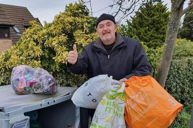 George has a collection bin outside his Downs Barn home