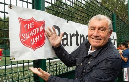 Peter Shilton shared his experience of addiction with] people from the local The Salvation Army's Homelessness Services Department