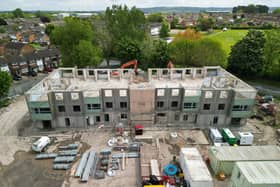 A drone photo shows what is left of Mellish Court  tower block in Bletchley