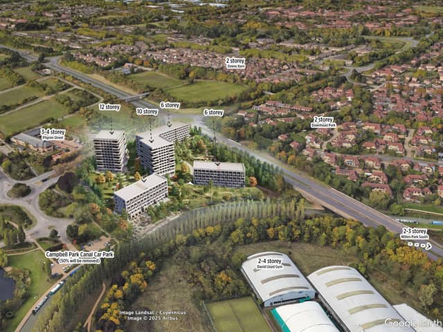 Protesters drew up this arts' impression to show how the new blocks of flats could look at Campbell Park