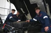 Three apprentice hgv technicians during an internal training session