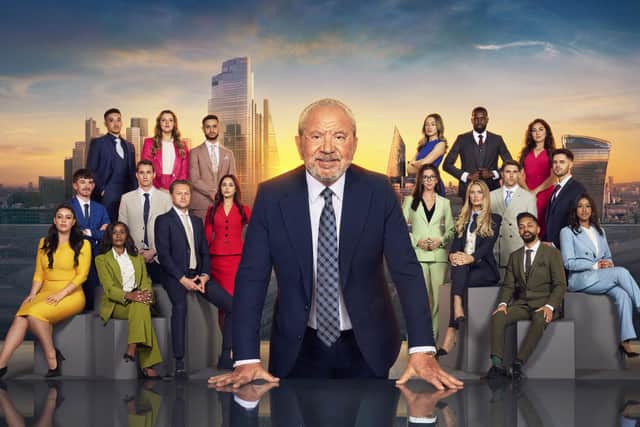 Lord Alan Sugar with the the contestants on this series of The Apprentice. Photo: Ray Burmiston/Naked/BBC