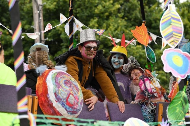 One of the colourful floats that joined the Heroes & Villains themed carnival parade