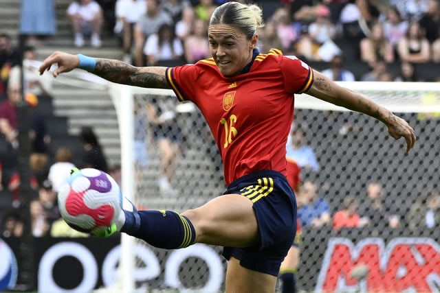 Spain defender Maria Leon clears the ball. Leon provided crosses for two of Spain's goal