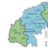 The map shows the area of the planned Oxford Cambridge arc - with Milton Keynes bang in the middle