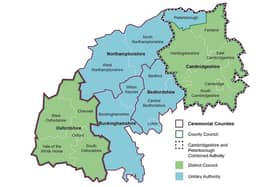 The map shows the area of the planned Oxford Cambridge arc - with Milton Keynes bang in the middle