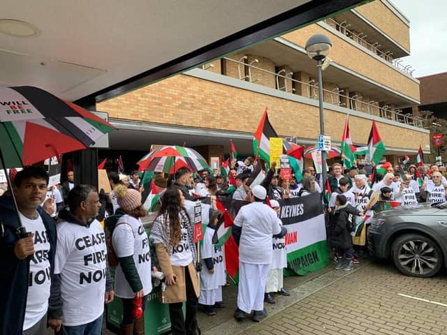 Residents gathered outside Milton Keynes City Council offices calling on councillors to pass ceasefire motion on Palestine