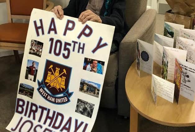 Joseph Keane had a West Ham-themed card on his 105th birthday