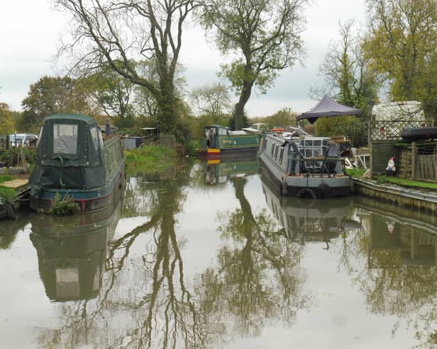 Reflection of trees on the water of the canal.