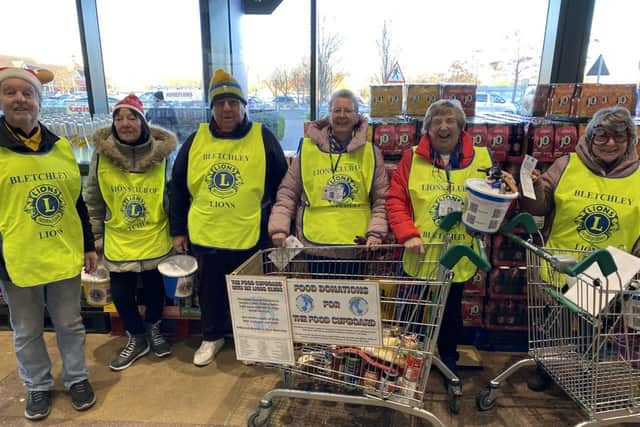 Members of the Bletchley Lions Club have been collecting donations of food and cash at  Morrisons at Westcroft