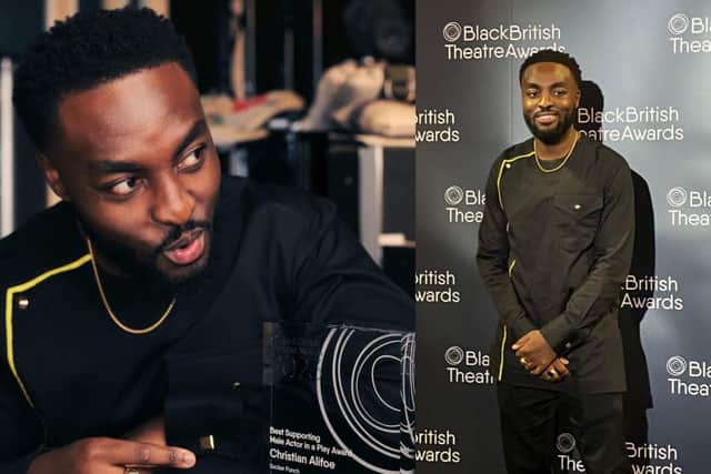Christian Alifoe at the National Theatre after being presented with the Black British Theatre Award for Best Supporting Actor in a Play