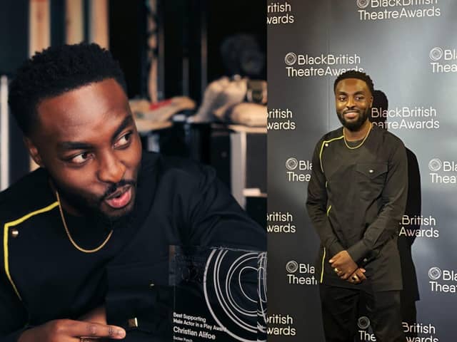 Christian Alifoe at the National Theatre after being presented with the Black British Theatre Award for Best Supporting Actor in a Play