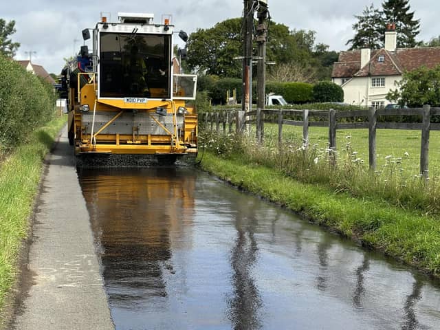 An example of the surface dressing being done by Central Beds Council