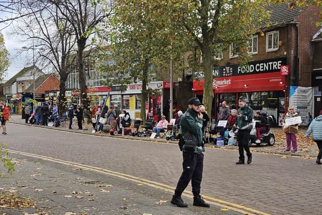 Residents staged a sit-in to protest about thoughtless pavment parking in Bletchley's Queensway