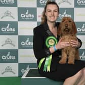 Antonia Leech, from Milton Keynes, with Margaux, a Basset Fauve de Bretagne which was the Best of Breed winner  on the first day of Crufts 2025. Photo: BeatMedia / The Royal Kennel Club