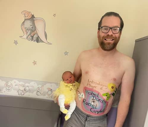 Iain did his final belly painting when baby Isobel was born. This time it was on himself