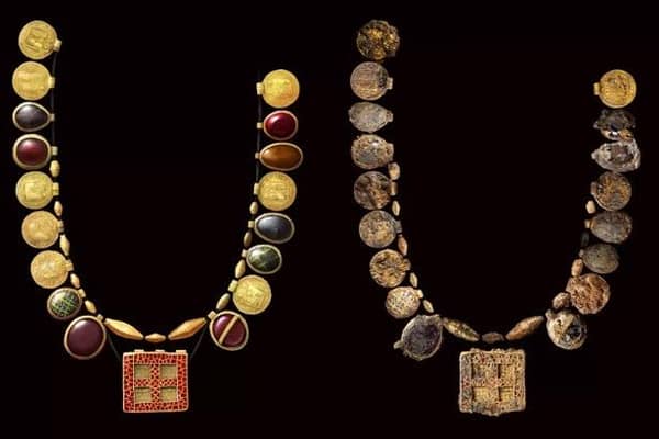 Image of a necklace from The Harpole Treasure and how it may have looked at the time