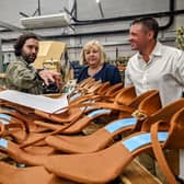 The MP and the minister saw how the dancing shoes are made at the Milton Keynes factory