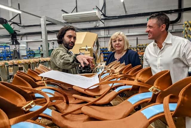 The MP and the minister saw how the dancing shoes are made at the Milton Keynes factory