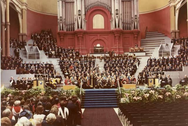 The very first OU graduation ceremony was shows live on BBC from Alexandra Palace