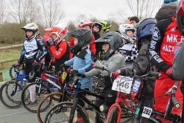 Young riders eager to use the Milton Keynes BMX track on one of the rare occasions it is not flooded