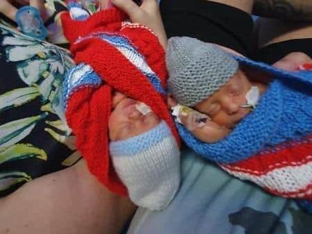 Wyatt and Finley pictured as tiny newborns in MK hospital
