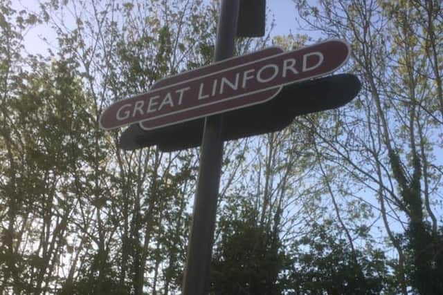 The sign remains at the old Great Linford station