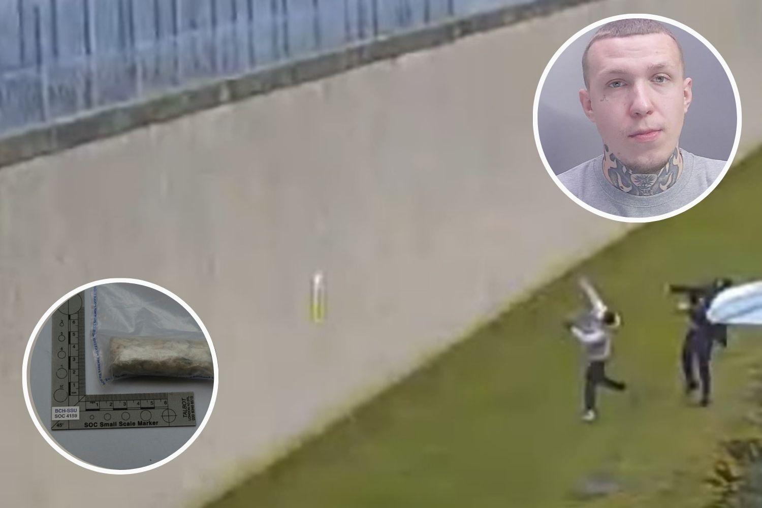 Class A drug dealer caught on CCTV throwing £19,000 stash over prison wall