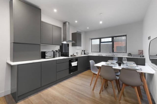 Kitchens are fully intergrated and there is a dining area