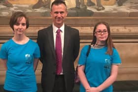 Girl Pack founders Paige Pilkington and Megan Head with former Milton Keynes MP Mark Lancaster