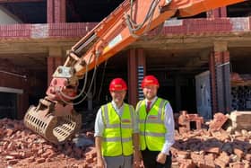 Cllr Rob Middleton and MK Council leader Pete Marland at the Agora demolition site